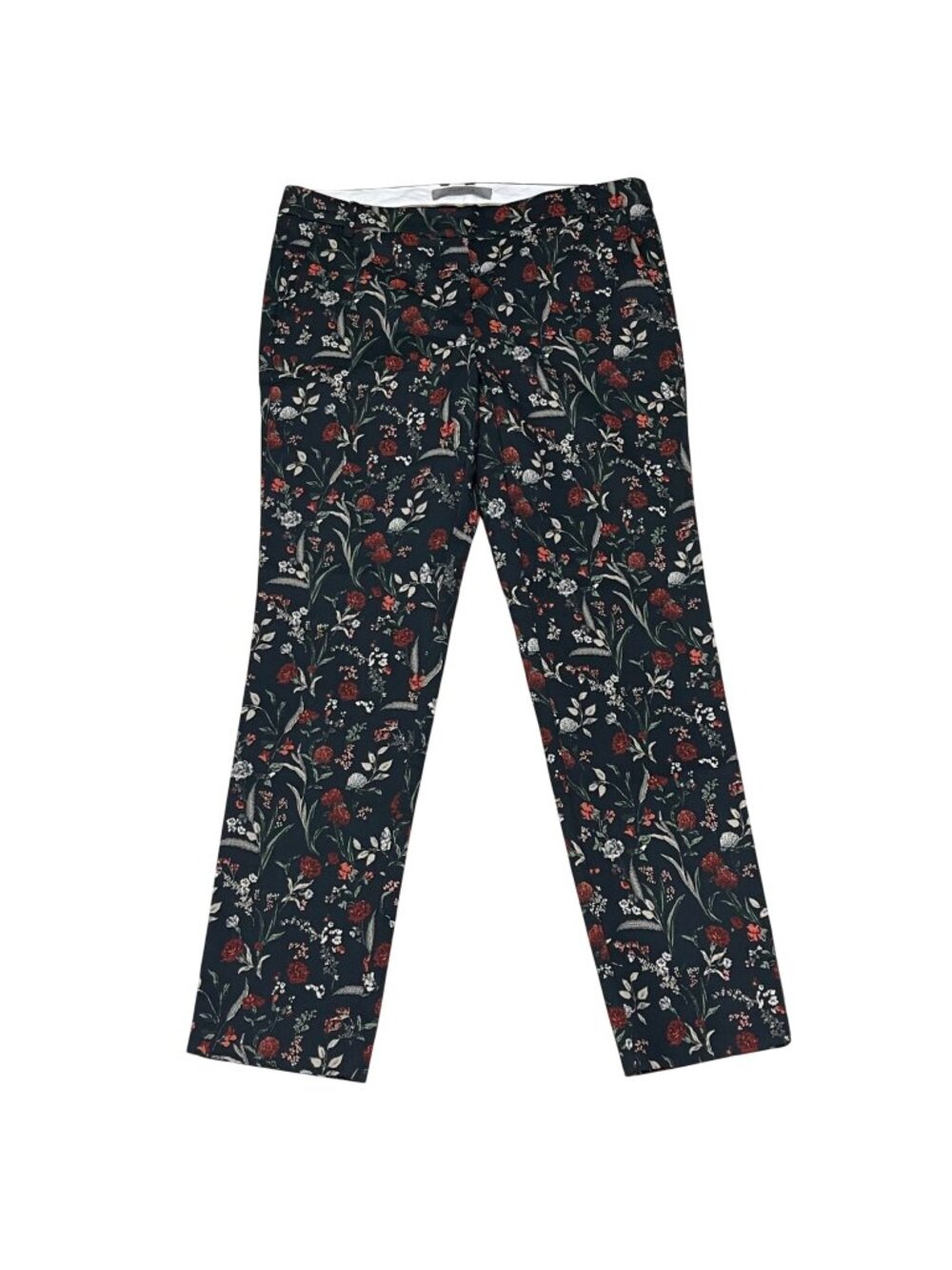 Marella Embroidered‎ Floral Ankle Pants Women's Size 8 Mid Rise Cotton Career